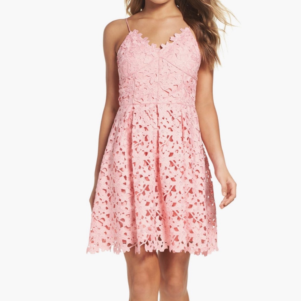 Adelyn Rae Lace Fit & Flare Pink Dress XS